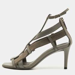 Pre Owned صندل غووتشي داريل جلد رمادي ومخمل سير الكاحل مقاس 36