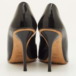 مملوكة مسبقًا حذاء كعب عالي غوتشي مقدمة مفتوحة بيت جلد أسود براءة اختراع حجم 36 قشرة سلحفاة بيت 