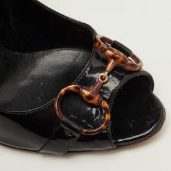 مملوكة مسبقًا حذاء كعب عالي غوتشي مقدمة مفتوحة بيت جلد أسود براءة اختراع حجم 36 قشرة سلحفاة بيت 