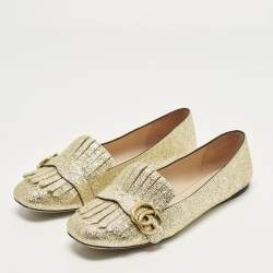 مملوكة مسبقًا Gucci GG Marmont Size 41.5 Gold Crinkled  Leather Ballet Flats