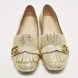 مملوكة مسبقًا Gucci GG Marmont Size 41.5 Gold Crinkled  Leather Ballet Flats
