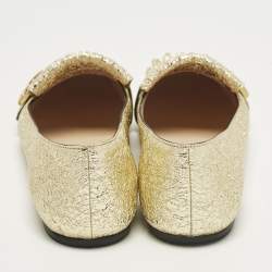 مملوكة مسبقًا Gucci GG Marmont Size 41.5 Gold Crinkled  Leather Ballet Flats
