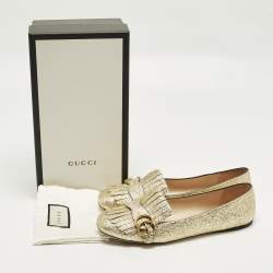 مملوكة مسبقًا Gucci GG Marmont Size 41.5 Gold Crinkled  Leather Ballet Flats