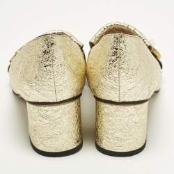 مملوكة مسبقًا حذاء كعب عالي غوتشي جلد قوام ذهبي شراشيب كعب مخرطات مقاس 41.5