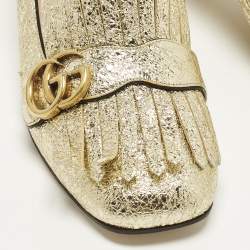 مملوكة مسبقًا حذاء كعب عالي غوتشي جلد قوام ذهبي شراشيب كعب مخرطات مقاس 41.5