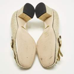 مملوكة مسبقًا حذاء كعب عالي غوتشي جلد قوام ذهبي شراشيب كعب مخرطات مقاس 41.5