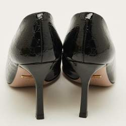 Pre Owned Gucci Horsebit Size 35 Black Microguccissima Patent Leather Peep Toe Pumps
