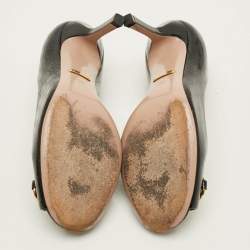 Pre Owned Gucci Horsebit Size 35 Black Microguccissima Patent Leather Peep Toe Pumps