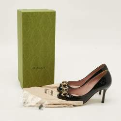 Pre Owned Gucci Horsebit Size 35 Black Microguccissima Patent Leather Peep Toe Pumps