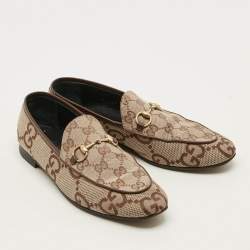 Pre Owned حذاء لوفرز غوتشي جوردان جلد وتويد أبيض/أسود مقاس 38.5