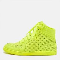 Pre Owned حذاء رياضي غوتشي كودا جلد مخرم أخضر نيون مرتفع من أعلى مقاس 38