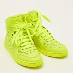 مملوكة مسبقًا Gucci Coda  Neon  Size 36 Green Perforated Leather High Top Sneakers