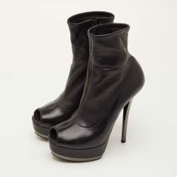 مملوكة مسبقًا Gucci Size 37 Black Leather Platform Peep Toe Ankle Length Boots