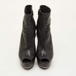 مملوكة مسبقًا Gucci Size 37 Black Leather Platform Peep Toe Ankle Length Boots