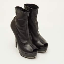 مملوكة مسبقًا Gucci Size 37 Black Leather Platform Peep Toe Ankle Length Boots
