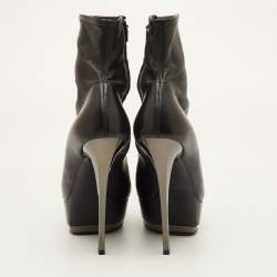 مملوكة مسبقًا Gucci Size 37 Black Leather Platform Peep Toe Ankle Length Boots