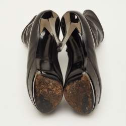 مملوكة مسبقًا Gucci Size 37 Black Leather Platform Peep Toe Ankle Length Boots