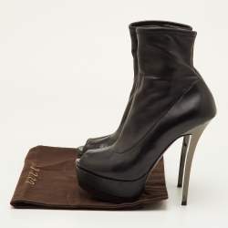 مملوكة مسبقًا Gucci Size 37 Black Leather Platform Peep Toe Ankle Length Boots