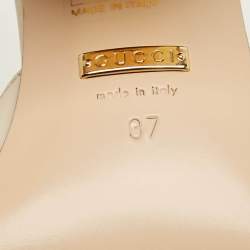 Pre Owned Gucci Horsebit Size 37 Cream Leather Block Heel Slide Sandals