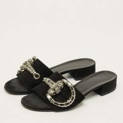 Pre Owned Gucci Maxime Size 37.5 Black Suede Slide Sandals