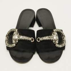 Pre Owned Gucci Maxime Size 37.5 Black Suede Slide Sandals