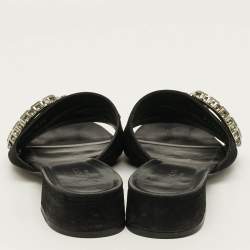 Pre Owned Gucci Maxime Size 37.5 Black Suede Slide Sandals