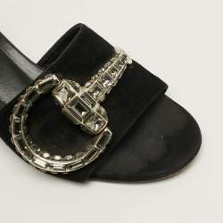 Pre Owned Gucci Maxime Size 37.5 Black Suede Slide Sandals