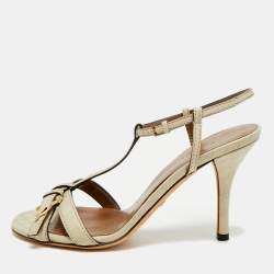 Pre Owned Gucci Size 37 Cream Leather Ankle Strap Sandals