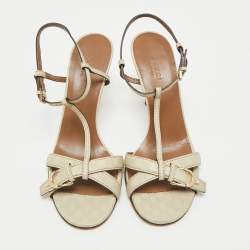 Pre Owned صندل غووتشي جلد معدني بحزام للكاحل مقاس 37