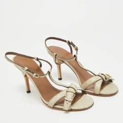 Pre Owned صندل غووتشي جلد معدني بحزام للكاحل مقاس 37