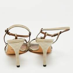 Pre Owned صندل غووتشي جلد معدني بحزام للكاحل مقاس 37