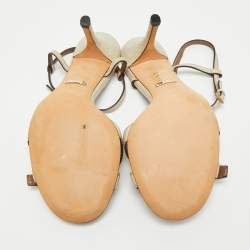 Pre Owned صندل غووتشي جلد معدني بحزام للكاحل مقاس 37