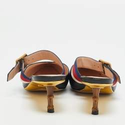 Pre Owned حذاء مولز كعب خيزران غوتشي ويب جلد أسود مقدمة مدببة مقاس 40.5