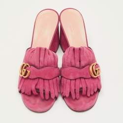 Pre Owned صندل غوتشي مفتوح الأصابع من الجلد السويدي الوردي مع شرابة جي جي مارمونت