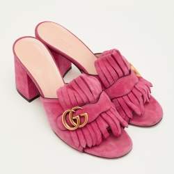 Pre Owned صندل غوتشي مفتوح الأصابع من الجلد السويدي الوردي مع شرابة جي جي مارمونت