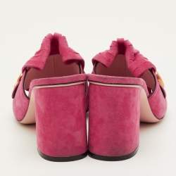 Pre Owned صندل غوتشي مفتوح الأصابع من الجلد السويدي الوردي مع شرابة جي جي مارمونت