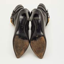 Pre Owned Gucci Horsebit Accent Size 39 Black Leather Pointed Toe Mid Calf Boots