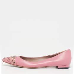 Pre Owned Gucci Coline Size 36.5 Pink Leather Studded Ballet Flats