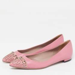 Pre Owned Gucci Coline Size 36.5 Pink Leather Studded Ballet Flats
