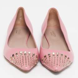 Pre Owned Gucci Coline Size 36.5 Pink Leather Studded Ballet Flats