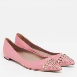 Pre Owned Gucci Coline Size 36.5 Pink Leather Studded Ballet Flats