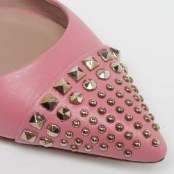 Pre Owned Gucci Coline Size 36.5 Pink Leather Studded Ballet Flats