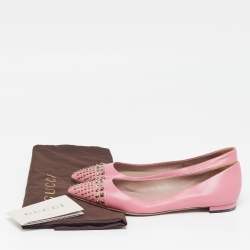Pre Owned Gucci Coline Size 36.5 Pink Leather Studded Ballet Flats