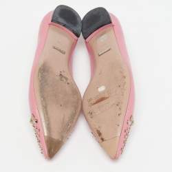 Pre Owned Gucci Coline Size 36.5 Pink Leather Studded Ballet Flats