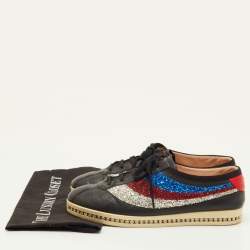 Pre Owned Gucci Falacer Size 40 Black Leather and Glitter Web Low Top Sneakers