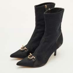 مملوكة مسبقًا Gucci Size 38.5 Black GG Canvas and Leather Pointed Toe Ankle Length Boots