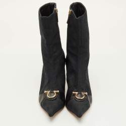 مملوكة مسبقًا Gucci Size 38.5 Black GG Canvas and Leather Pointed Toe Ankle Length Boots