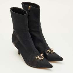 مملوكة مسبقًا Gucci Size 38.5 Black GG Canvas and Leather Pointed Toe Ankle Length Boots