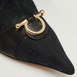 مملوكة مسبقًا Gucci Size 38.5 Black GG Canvas and Leather Pointed Toe Ankle Length Boots