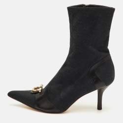 مملوكة مسبقًا Gucci Size 38.5 Black GG Canvas and Leather Pointed Toe Ankle Length Boots